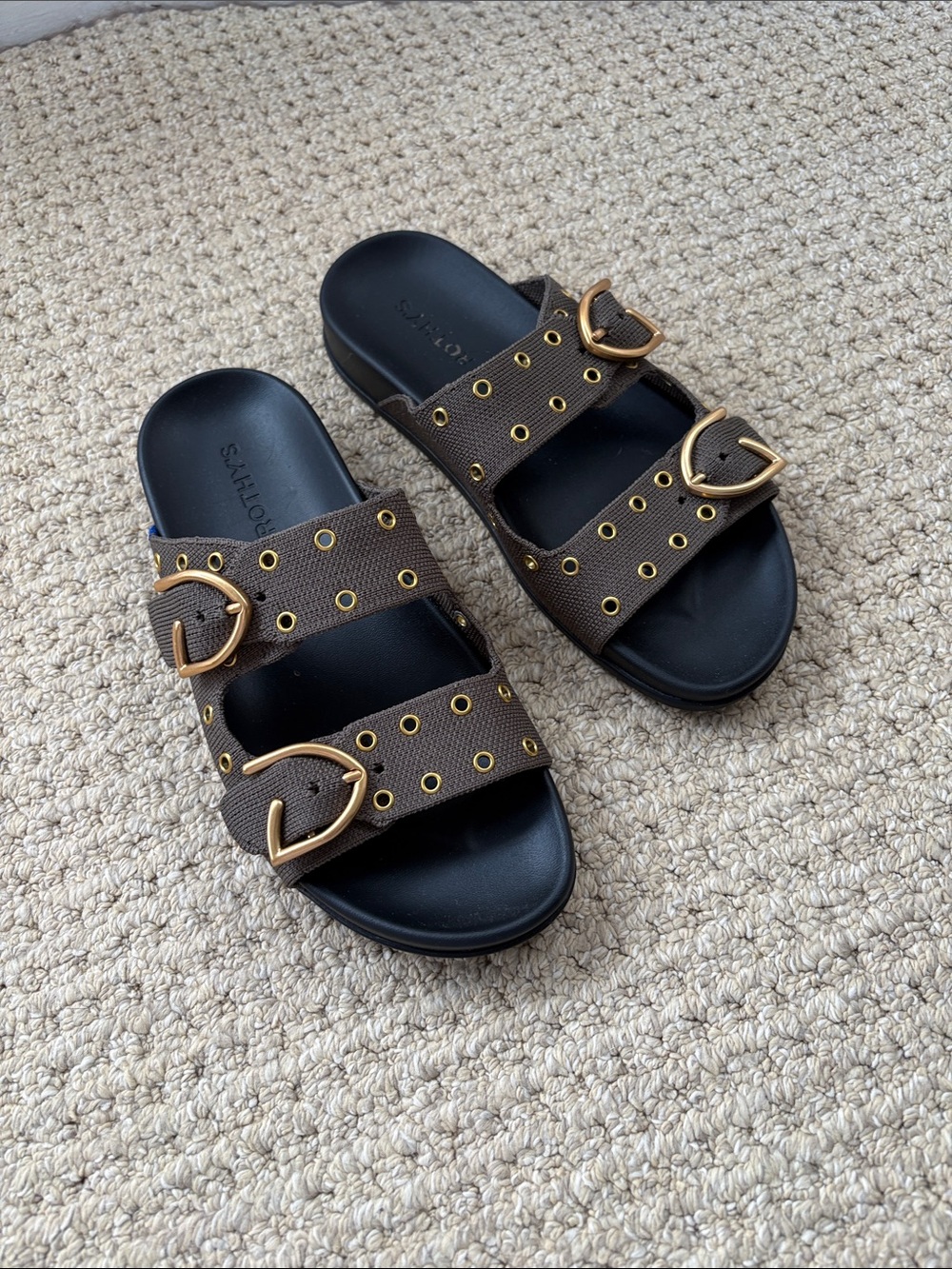 NWOT Rothy’s Buckle Slide Eyelet Safari Brown